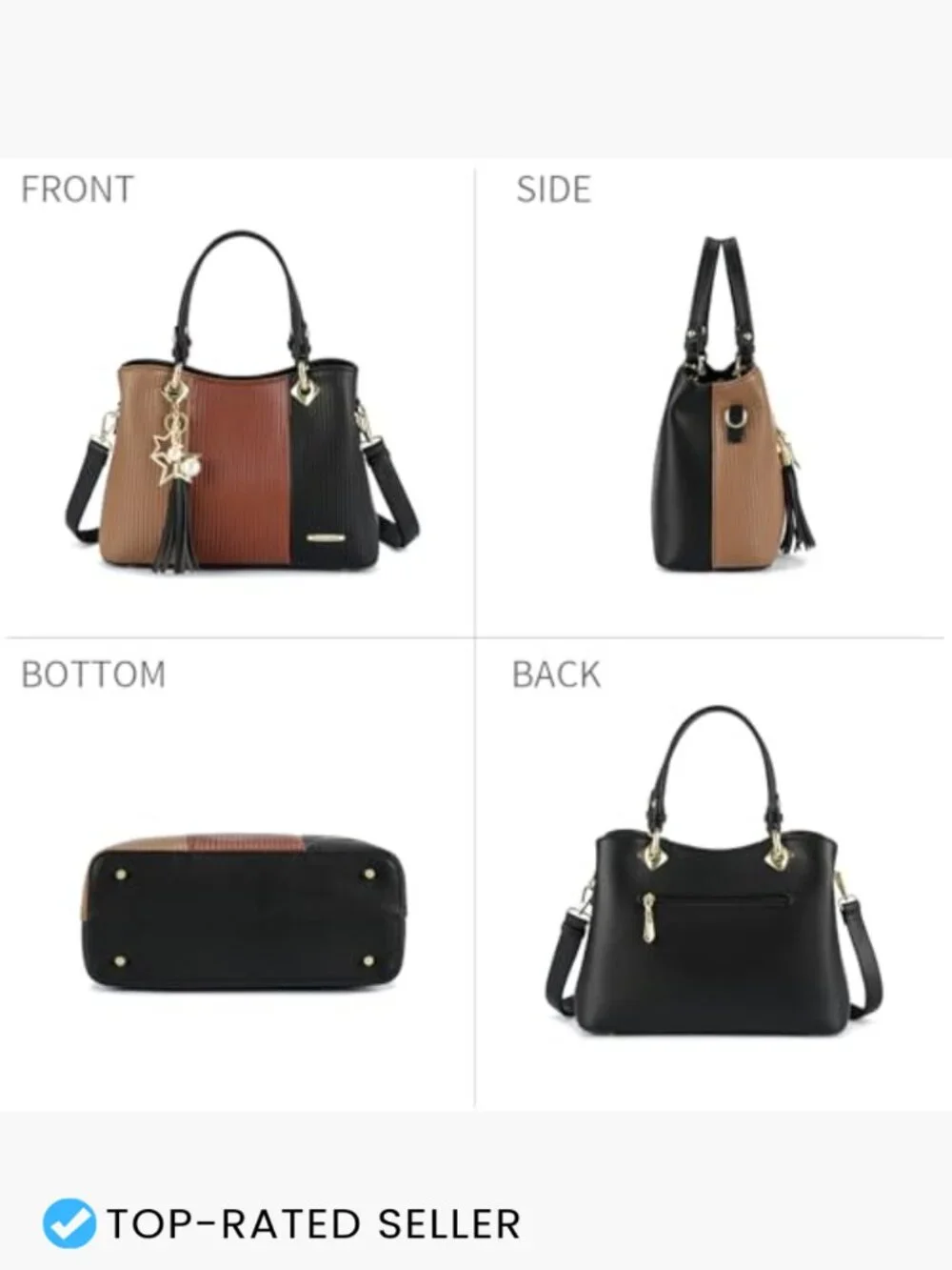Women Satchel Handbags Multiple Pockets PU Leather Adjustable Strap Work Bag